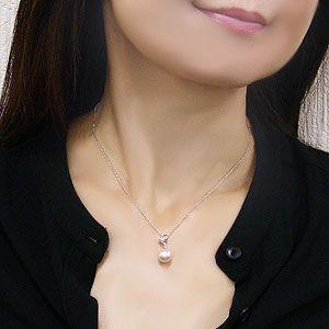 真珠 ネックレス パール 本真珠 9mm 一粒 ダイヤモンド 0.15ct 