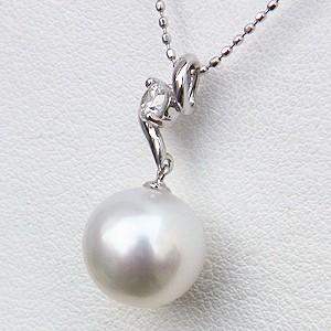パール 真珠ペンダントネックレス 南洋真珠 ダイヤモンド 一粒ダイヤ