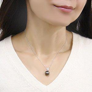 ブラックパール ペンダントネックレス タヒチ黒蝶真珠 10mm