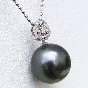 ブラックパール ペンダントネックレス タヒチ黒蝶真珠 10mm