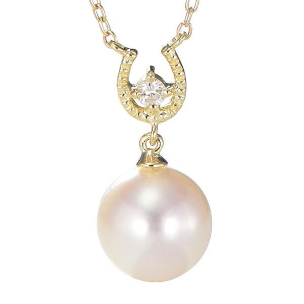 真珠 ネックレス パールネックレス オーロラ花珠 花珠真珠 ダイヤモンド k18 イエローゴールド 馬蹄 ホースシュー 送料無料 プレゼント ご褒美 自分買い p