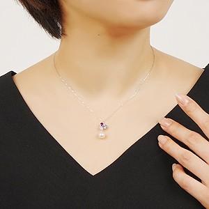 真珠 パール ネックレス 一粒 タンザナイト アメジスト ホワイトトパーズ ホワイトゴールド k18 品質保証書 2月誕生石 プレゼント ギフト ご褒美 自分買い puの画像