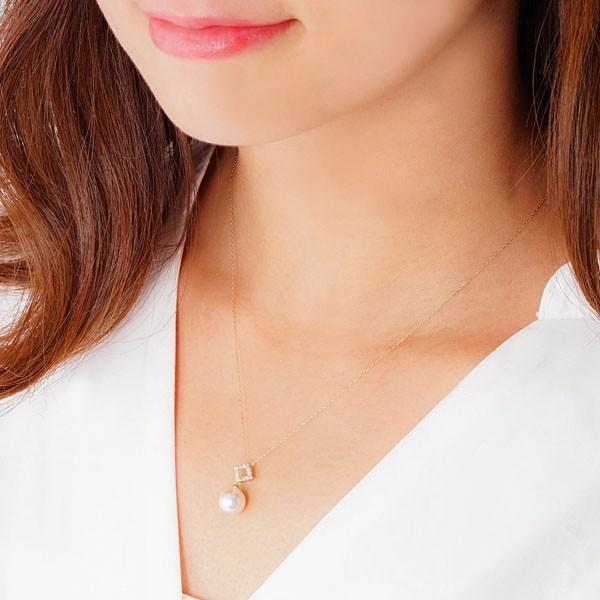 真珠 ネックレス オーロラ花珠あこや本真珠 8mm ダイヤモンド 0.06ct 
