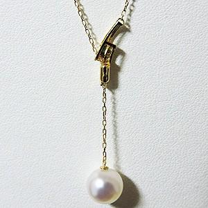 真珠 ネックレス ネックレス スライド調整 チェーン前後調整可 あこや本真珠 8mm ダイヤモンド k18 イエローゴールド 送料無料 プレゼント ギフト pu_4