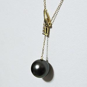 ペンダントネックレス スライド調整 チェーン前後調整可 タヒチ黒蝶真珠 10mm ダイヤモンド k18 イエローゴールド 送料無料 プレゼント ご褒美 自分買い pu_2