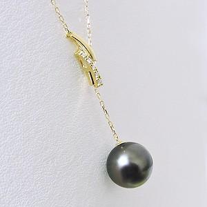 ペンダントネックレス スライド調整 チェーン前後調整可 タヒチ黒蝶真珠 10mm ダイヤモンド k18 イエローゴールド 送料無料 プレゼント ご褒美 自分買い pu_3