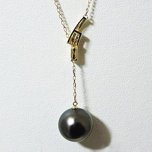 ペンダントネックレス スライド調整 チェーン前後調整可 タヒチ黒蝶真珠 10mm ダイヤモンド k18 イエローゴールド 送料無料 プレゼント ご褒美 自分買い pu_4