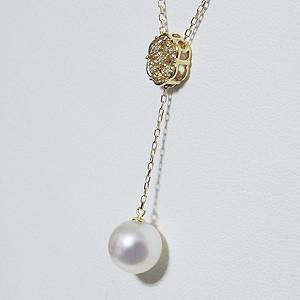 真珠 ネックレス ネックレス アラベスク風 前後スライド調整 あこや本真珠 8mm ダイヤモンド k18 イエローゴールド 送料無料 プレゼント ご褒美 自分買い puの画像