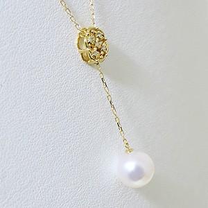 真珠 ネックレス ネックレス アラベスク風 前後スライド調整 あこや本真珠 8mm ダイヤモンド k18 イエローゴールド 送料無料 プレゼント ご褒美 自分買い puの画像