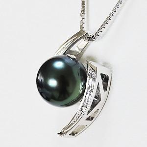 ネックレスペンダント パール 黒真珠 ブラックパール 真珠ネックレス パールネックレス キュービックジルコニア付 送料無料 プレゼント ご褒美 自分買い puの画像