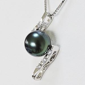 黒真珠の首飾り ネックレス ペンダント パール 黒真珠 ブラックパール 10mm 真珠