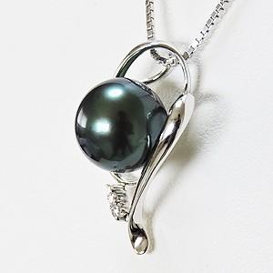 ペンダント ネックレス パール 黒真珠 ブラックパール 10mm 真珠ネックレス パールネックレス キュービックジルコニア付き プレゼント ギフト 自分買い puの画像