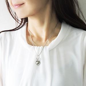 ブラックパール ネックレス 黒真珠 タヒチ黒蝶真珠 14mm