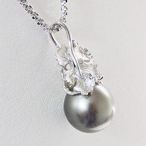 ブラックパール ネックレス 黒真珠 タヒチ黒蝶真珠 14ｍｍ ダイヤモンド k18 ホワイトゴールド チェーン付 送料無料 プレゼント ギフト ご褒美 自分買い pu_3
