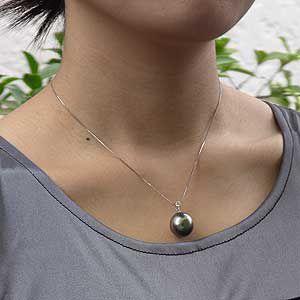 タヒチ黒蝶真珠 ペンダントネックレス ダイヤモンド パール 14mm k18