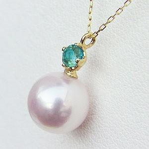 エメラルド ネックレス k18 とk18真珠ペンダント 真珠 ネックレス k18 ゴールド エメラルド 5月誕生石 あこや本