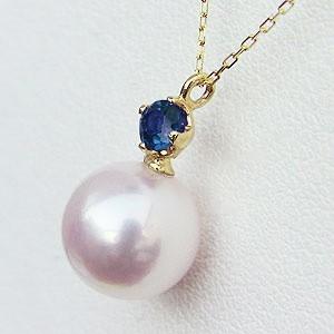 ミエ ✨極美品】あこや真珠 ネックレス サファイヤ カシェ 真珠 ネックレス サファイア k18 ゴールド 9月誕生石 あこや本真珠 8mm
