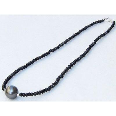 パールネックレス 真珠 パール ペンダントネックレス タヒチ黒蝶真珠 11mm ブラックスピネル ホワイトゴールド 送料無料 プレゼント ギフト 自分買い puの画像