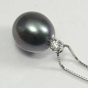 真珠 パール ペンダントネックレス タヒチ黒蝶真珠 12mm k18 ホワイト 