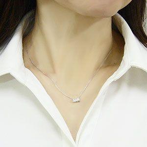 ダイヤモンド リボンモチーフ ペンダントネックレス ホワイトゴールド チェーン付 送料無料 ジュエリー プレゼント ギフト ご褒美 自分買い puの画像