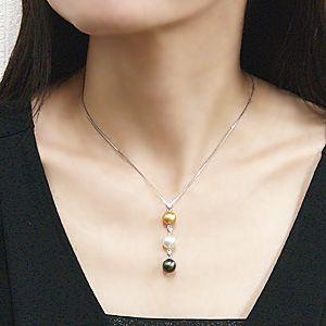 南洋パール、白蝶真珠 黒蝶真珠 マルチカラーネックレス、すぐに匿名発送いたします 真珠ネックレス マルチカラー 南洋パール 黒蝶 白蝶 ゴールデン