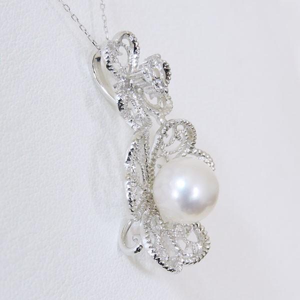 真珠 ネックレス パール フラワーモチーフ あこや本真珠 0.13ct