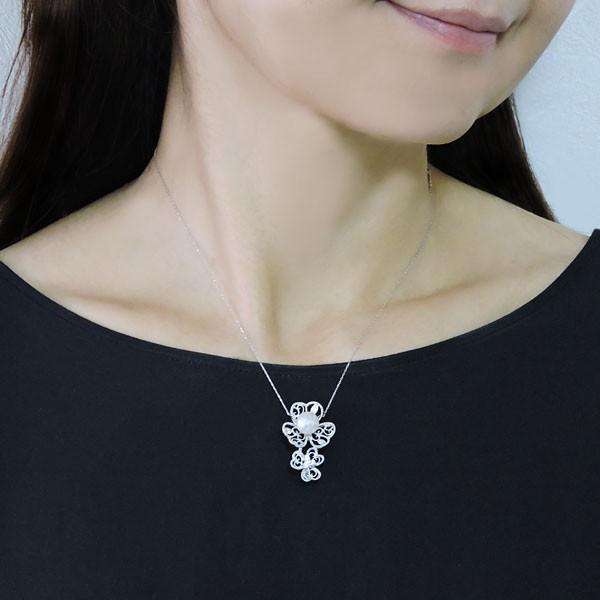 真珠 ネックレス パール フラワーモチーフ あこや本真珠 0.13ct 