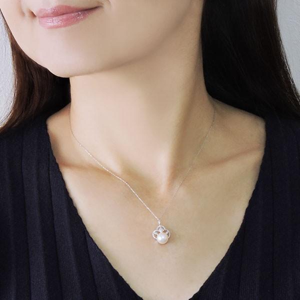 真珠 ネックレス パール ネックレス 植物型 三つ輪 あこや本真珠 0.01ct ダイヤモンド k18 ホワイトゴールド レディース プレゼント ギフト 自分買い puの画像