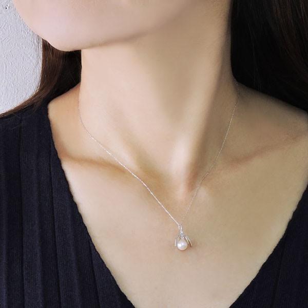 真珠 ネックレス パール ネックレス 字 揺れる あこや本真珠 0.01ct ダイヤモンド k18 ホワイトゴールド レディース プレゼント ギフト ご褒美 自分買い puの画像