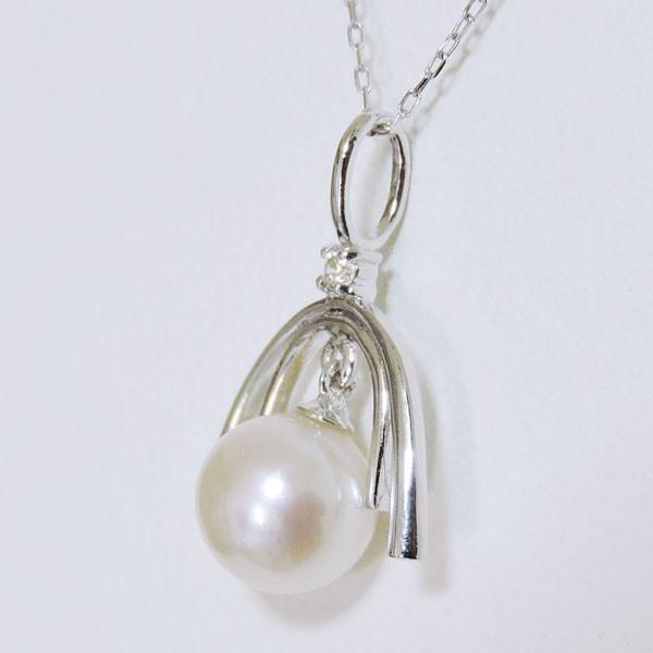 真珠 ネックレス パール ネックレス 字 揺れる あこや本真珠 0.01ct ダイヤモンド k18 ホワイトゴールド レディース プレゼント ギフト ご褒美 自分買い puの画像