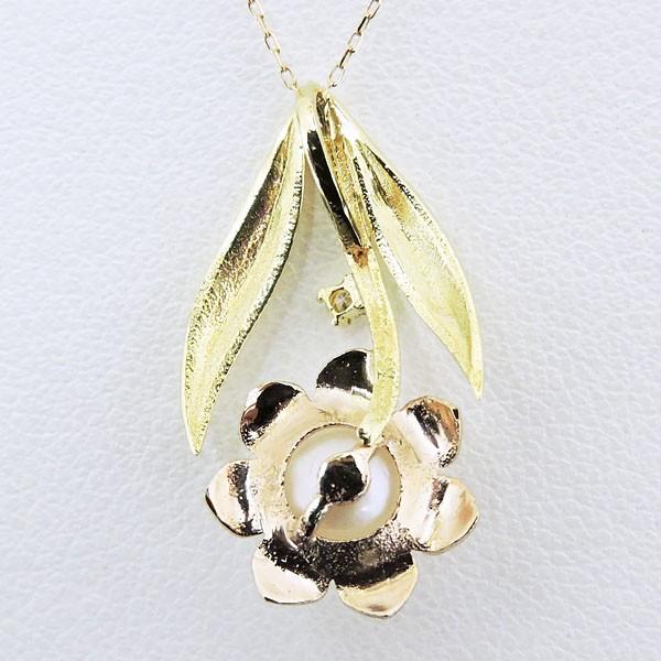 美品！あこやパール あこや真珠 ネックレス　18K ダイヤモンド 花珠 ゴールド 真珠 ネックレス フラワーモチーフ 花咲くパール あこや本真珠
