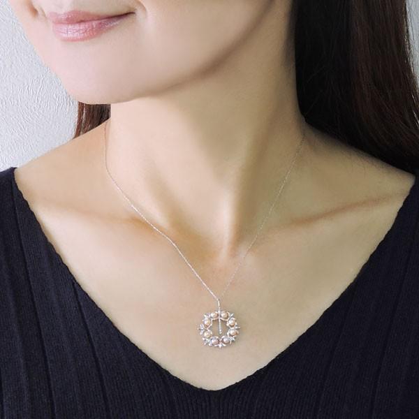 真珠 ネックレス パール ネックレス リース型 フラワーモチーフ あこや本真珠 0.02ct ダイヤモンド k18 ホワイトゴールド プレゼント ギフト 自分買い pu_2