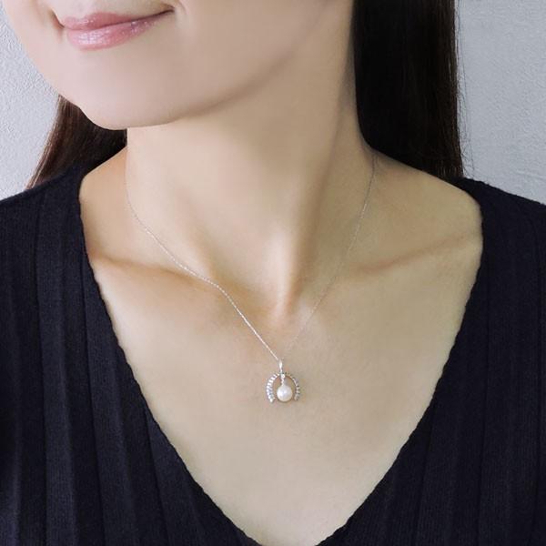 真珠 ネックレス パール ネックレス 字型 揺れる あこや本真珠 0.008ct ダイヤモンド k18 ホワイトゴールド レディース プレゼント ギフト 自分買い puの画像