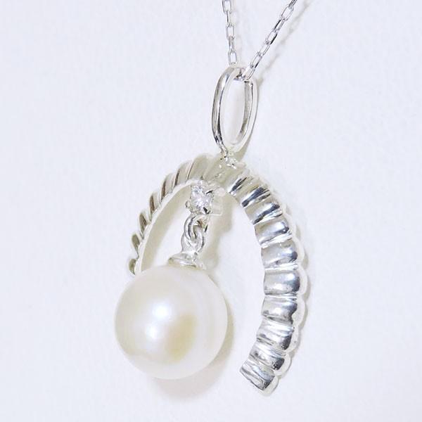 真珠 ネックレス パール ネックレス 字型 揺れる あこや本真珠 0.008ct ダイヤモンド k18 ホワイトゴールド レディース プレゼント ギフト 自分買い puの画像