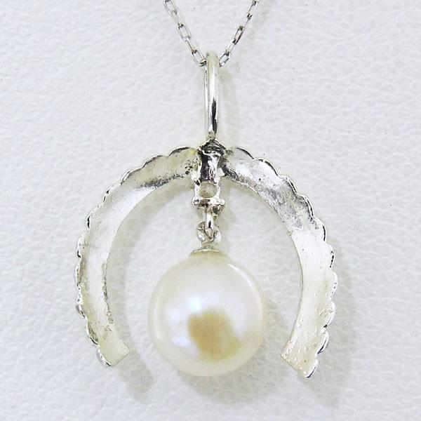 真珠 ネックレス パール ネックレス 字型 揺れる あこや本真珠 0.008ct ダイヤモンド k18 ホワイトゴールド レディース プレゼント ギフト 自分買い puの画像