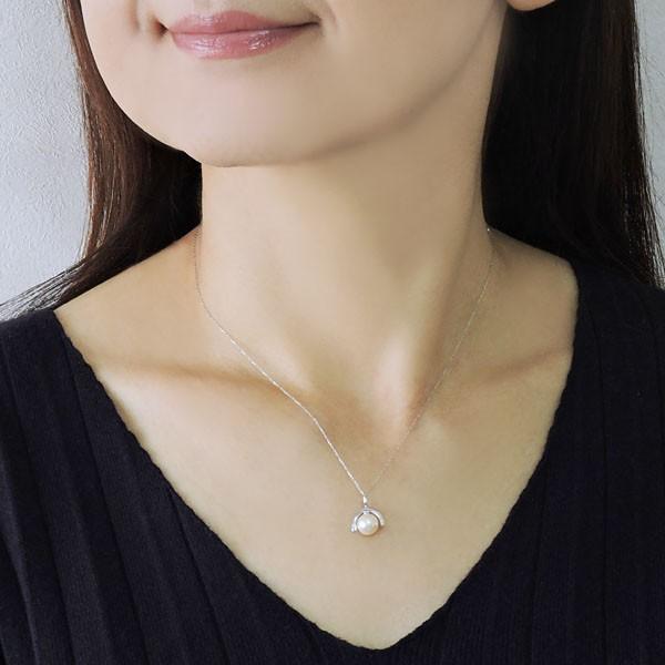 真珠 ネックレス パール ネックレス 字 シンプルデザイン あこや本真珠 ダイヤモンド k18 ホワイトゴールド レディース プレゼント ギフト 自分買い puの画像