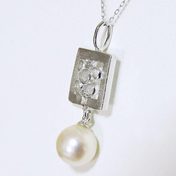 真珠 ネックレス パール ネックレス 額縁型 が揺れる あこや本真珠 0.003ct ダイヤモンド k18 ホワイトゴールド レディース プレゼント ご褒美 自分買い puの画像