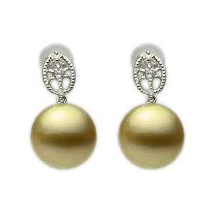パール ピアス 18金 18k ゴールデン 真珠 南洋真珠 10mm ホワイト 