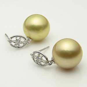 パール ピアス 18金 18k ゴールデン 真珠 南洋真珠 10mm ホワイト 