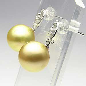 パール ピアス 18金 18k ゴールデン 真珠 南洋真珠 10mm ホワイト