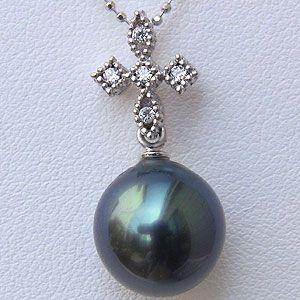 タヒチ黒蝶真珠 11ｍｍ ペンダントトップ k18 ホワイトゴールド グリーン系 ダイヤモンド 0.06ｃｔ 送料無料 プレゼント ギフト ご褒美 自分買い p
