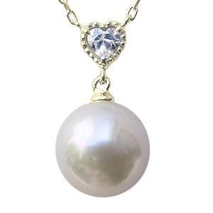真珠 ネックレス 本真珠 8.5mm ネックレス キュービックジルコニア ハート パール k10 ゴールドネックレス 送料無料 プレゼント ギフト ご褒美 自分買い p