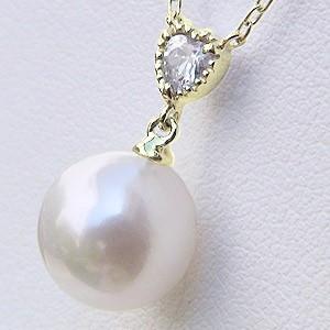 真珠 ネックレス 本真珠 8.5mm ネックレス キュービックジルコニア ハート パール k10 ゴールドネックレス 送料無料 プレゼント ギフト ご褒美 自分買い puの画像