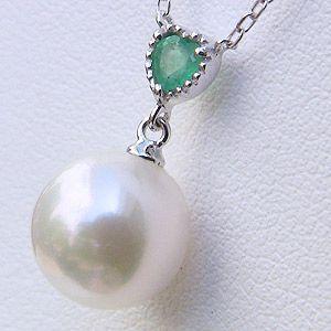 ハート 真珠 ペンダント あこや本真珠 パール エメラルド 5月誕生石 ホワイトゴールド 送料無料 ジュエリー プレゼント ギフト ご褒美 自分買い puの画像