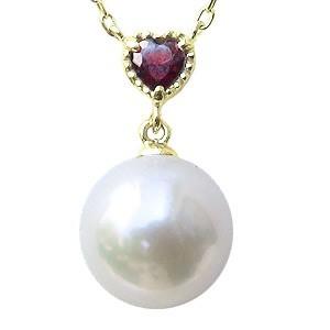真珠 ネックレス ガーネット 1月誕生石 あこや本真珠 8.5mm パール k10 ゴールドネックレス ハート パーティ 誕生日 送料無料 プレゼント ギフト 自分買い