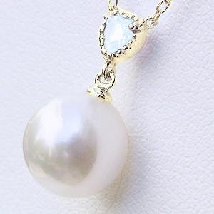 真珠 ネックレス あこや本真珠 8.5mm アクアマリン 3月誕生石 パール k10 ゴールドネックレス ハート 送料無料 プレゼント ギフト ご褒美 自分買い puの画像