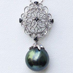 黒真珠 ブラックパール タヒチ黒蝶真珠 11mm ペンダントトップ ホワイトゴールド ブラックダイヤモンド 送料無料 プレゼント ギフト ご褒美 自分買い pu