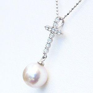 パールネックレス 十字架 クロス 本真珠 あこや アコヤ 本真珠 ペンダントネックレス キュービックジルコニア 送料無料 プレゼント ギフト 自分買い puの画像