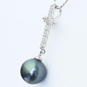 くすみ水色 ペンダントトップ ダイヤ ネックレスペンダント 黒真珠