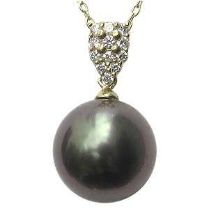 パールペンダントトップ 真珠 パール タヒチ黒蝶真珠 グリーン系 径11mm ダイヤモンド 12石 計0.15ct k18 ゴールド ペンダント プレゼント ギフト pu